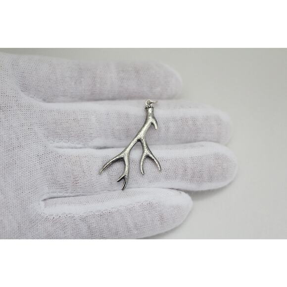 Sterling Silver Deer Antler Charm, Sterling Silver Deer Antler Pendant - Picture 2 of 6